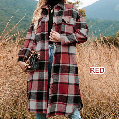 🔥Hot Sales - 49% OFF🔥Women's Plaid Print Long Sleeve Warm Tweed Coat