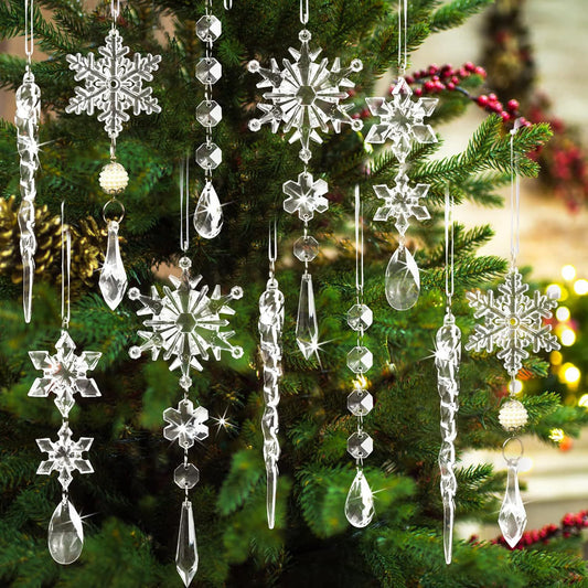 🔥On Sale🔥Set of 18 pcs Hanging Acrylic Snowflake Icicle Ornaments with Drop Pendants❄️