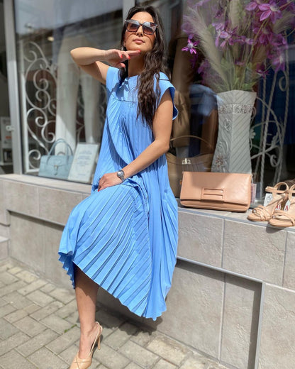 🔥Hot Sales👗Sleeveless Pleated Simple Solid Color Dress