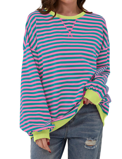 🔥Promotion 49% OFF😲-Women's Oversized Striped Long Sleeve Pullover