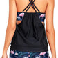 Two Piece Tummy Control Bathing Suits - Blouson Swim Tank Top With Boy Shorts