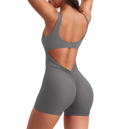 Bodycon Backless Jumpsuit with V-Neck and Butt-Lifting Design