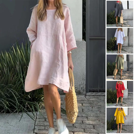 🔥New Hot Sales🔥Women’s Casual Solid Color Loose Fit Dress with Pocket