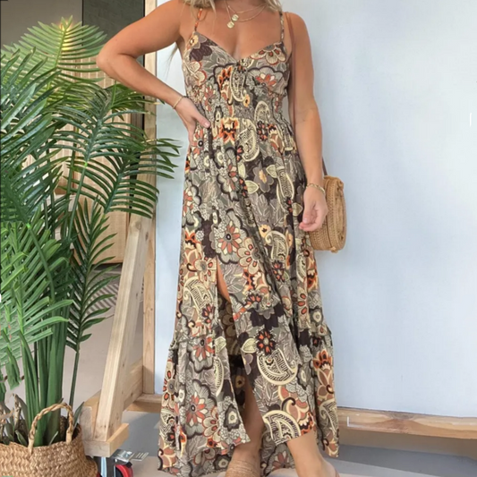 ✨👗Women’s Sexy Spaghetti Strap Floral Print Long Dress