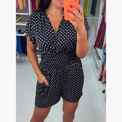 🎉Buy 2 get extra 10% OFF🎉Polka Dot V-Neck One-piece Shorts Jumpsuit