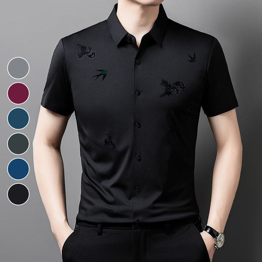 Men's Business Short-Sleeve Shirt in Stretchy Printed Fabric