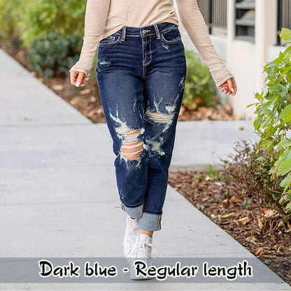 💥Hot Sales - 49% OFF😍Women's Tummy Control Distressed Cuffed Boyfriend Jeans