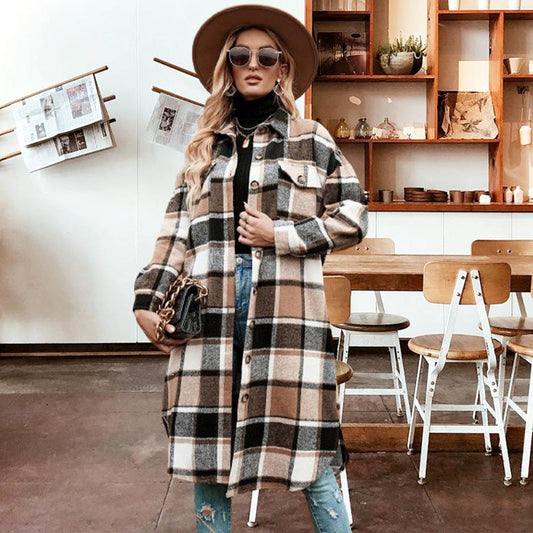 🔥Hot Sales - 49% OFF🔥Women's Plaid Print Long Sleeve Warm Tweed Coat