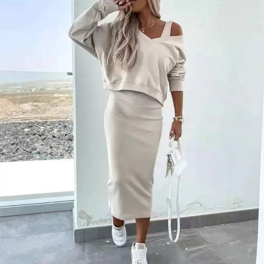 🎅Christmas Hot Sales🎉Women's 2-Piece Set Sleeveless Dress & Loose V-Neck Pullover