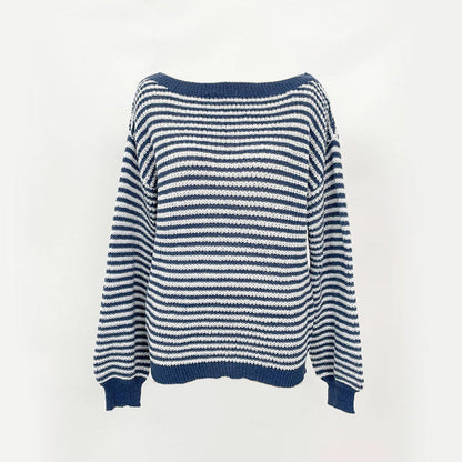 Women's Loose-Fit Off-Shoulder Striped Knit Sweater