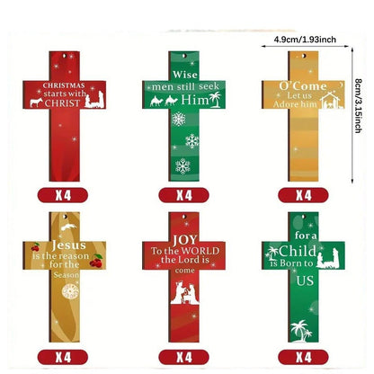 24Pcs Christmas Hanging Wooden Cross Decoration