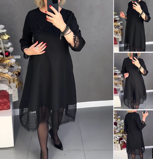 🎉 Hot New Release in 2025✨Women's Long Sleeve Lace Detail Elegant Midi Dress