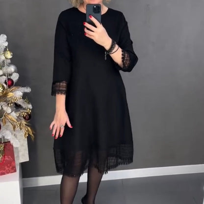 🎉 Hot New Release in 2025✨Women's Long Sleeve Lace Detail Elegant Midi Dress